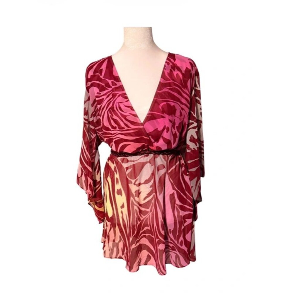 Sheer Abstract Floral Kimono Sleeve Top